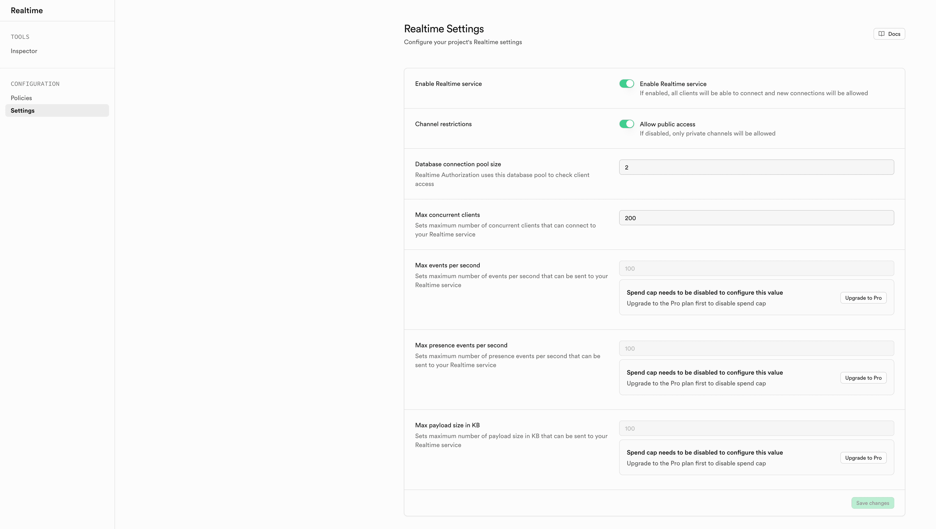 Usage page navigation bar